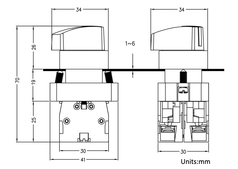 5BE 旋柄钮尺寸图