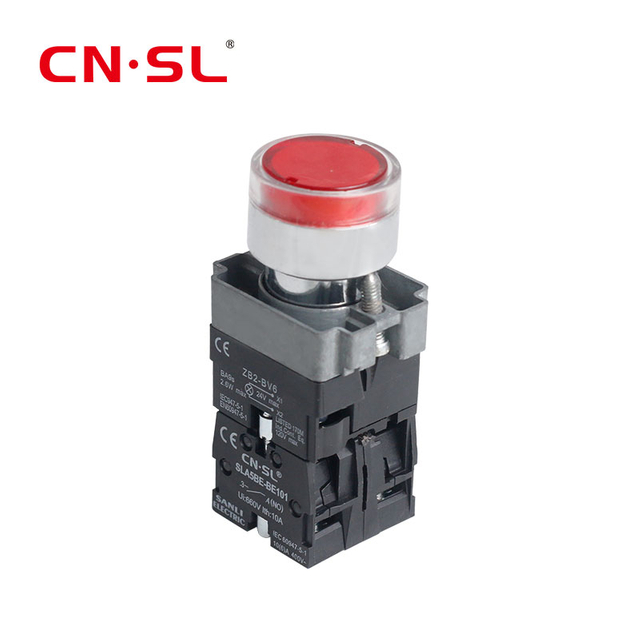  XB2 22mm مفتاح محدد 10amp الحالي رأس مسطح أسود مع زر ضغط الضوء