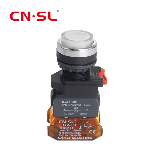 10A تيار عالي 220 فولت حلقة إعادة ضبط ذاتية القفل مع ضوء أحمر أخضر 22 مم مفتاح ضغط بلاستيكي