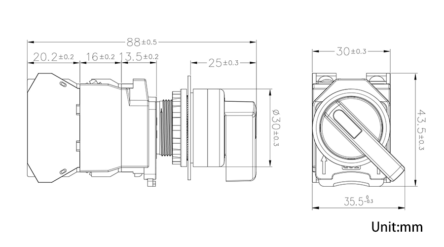 7M长柄旋钮带灯二位置锁-复位